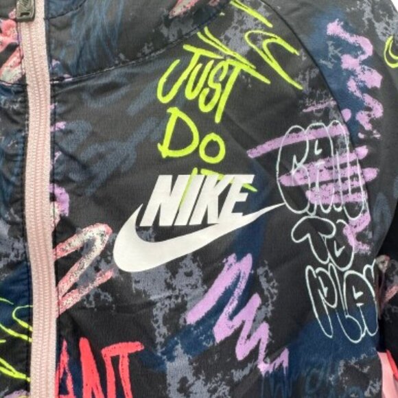 Nike Air Windrunner Girls Light Windbreaker Hooded Jacket in Pink Graffiti-Large - Picture 3 of 9